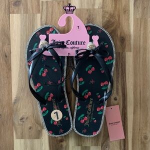 Juicy Couture black cherry flip flops flats sandals shoes NWT size 7